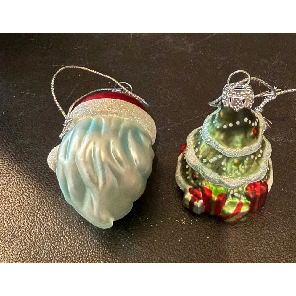 Christmas Holiday Ornaments Multicolor Glass Santa & Tree Set